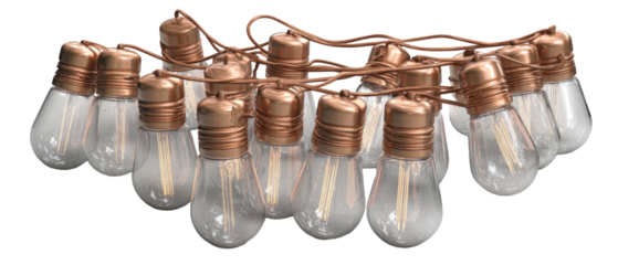Copper-toned string lights with frosted bulbs
