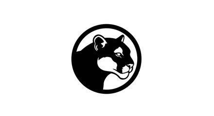 Stylized black silhouette of a proud cougar s head within an oval frame on a white background