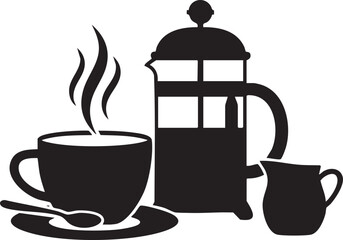 silhouette of a hot coffee set on a white background