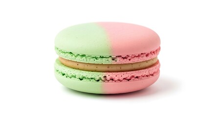Close Up of a Vibrant Pastel Green and Pink Macaron.