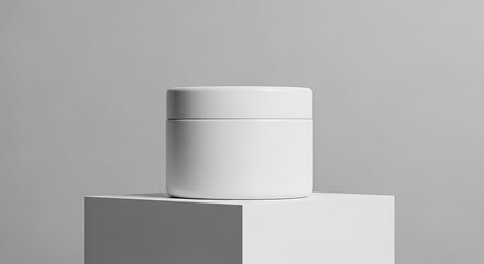White Cosmetic Jar on a White Cube.