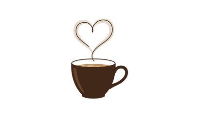 A steaming cup of coffee with a heart shaped steam rising from the warm beverage