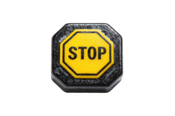 Yellow Stop Octagon Button on Transparent Background