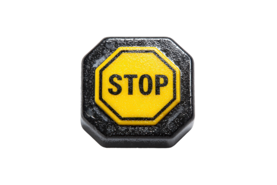Yellow Stop Octagon Button on Transparent Background