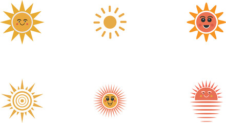 Cute Sun Icons Cartoon Sun Clipart Set for Design Projects