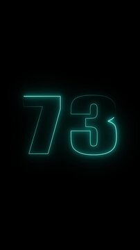 Glowing Neon Number 73 on Black Background seventy three digit