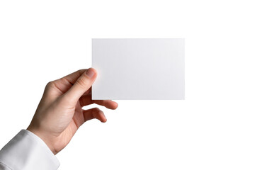 Obraz premium Hand Holding Blank Card Mockup on Transparent Background