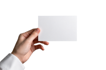 Hand Holding Blank Card Mockup on Transparent Background