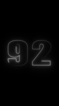 Glowing White Neon Number Ninety Two on Black Background numeral digit