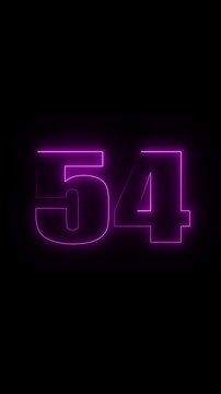 Vibrant Purple Neon Number 54 Glowing on Black fifty four numeral
