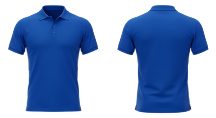 Blue Polo Shirt Front and Back View Mockup, Isolated on Transparent Background