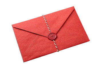 Red sealed envelope with wax stamp on transparent background