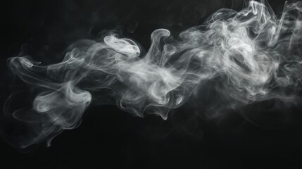 Fototapeta premium Isolated smoke cloud with gray and white wisps dark background abstract image ethereal aesthetic close-up smoke dynamics
