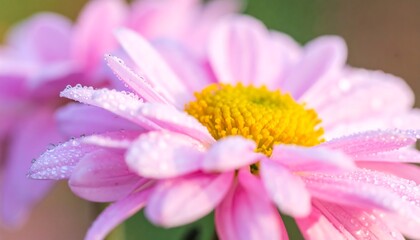 Close-up of delicate pink flower with dew drops