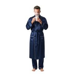 Man in dressing gown holding something transparent background