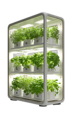Fototapeta premium Vertical herb garden, multiple levels, filled with vibrant greenery. Modern, sleek design