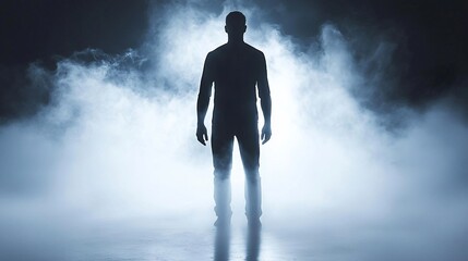 Silhouetted man in mysterious smoky atmosphere