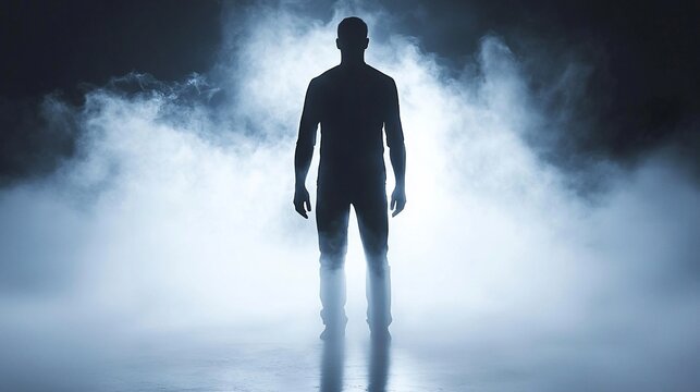 Silhouetted man in mysterious smoky atmosphere