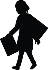 Silhouette of a child carrying a large box and a smaller package