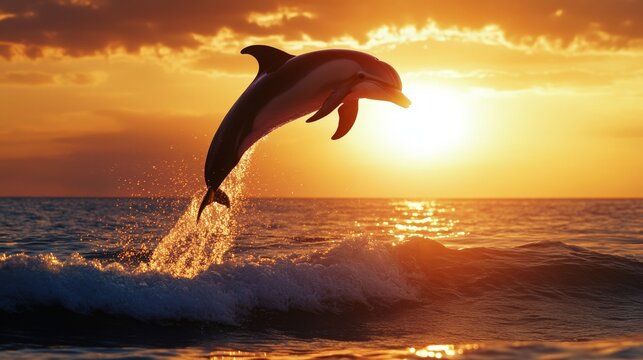 Dolphin jumping over the ocean at sunset nature photography seascape vibrant scene action moment