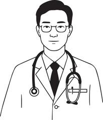 Doctor Thin Line Vector Icon – Minimal Black and White Healthcare Professional Symbol
