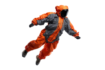 Person in Orange Flight Suit Floating on Transparent Background