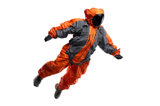Person in Orange Flight Suit Floating on Transparent Background