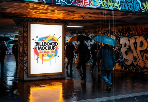 Billboard Mockup in Urban Underpass 