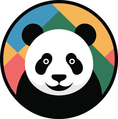 Fototapeta premium Adorable Panda Bear Emblem with Geometric Colorful Backdrop, a Playful Icon for Nature and Wildlife Conservation Projects
