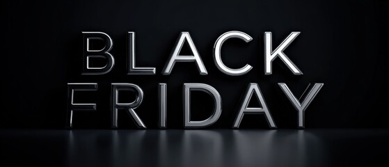 Obraz premium Black Friday minimalist banner, bold sans-serif typography, negative space, glossy black surface 