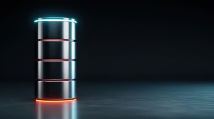 Fototapeta premium Clean tech battery stack concept, metallic modules, cool rim light, dark background, premium