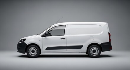 Modern White Panel Van Automotive Vehicle Ready for Commercial Delivery Services and Business Transportation Needs Isolated on Gray Studio Background