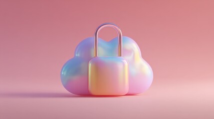 Cloud security padlock in cloud shape, soft gradients, clean minimal tech motif 
