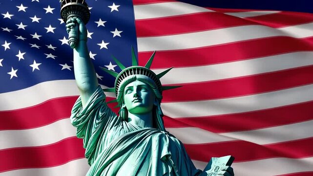 Statue of Liberty & American Flag: Patriotic Symbol of Freedom and Independence