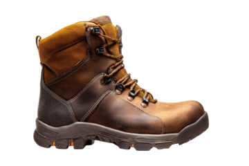 Brown Leather All-Weather Work Boot on Transparent Background