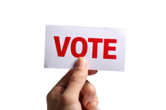 Hand Holding VOTE Card on Transparent Background