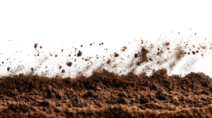 Soil exploding from the ground isolated on transparent background