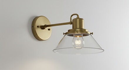 Vintage Brass Wall Sconce with Clear Glass Shade.