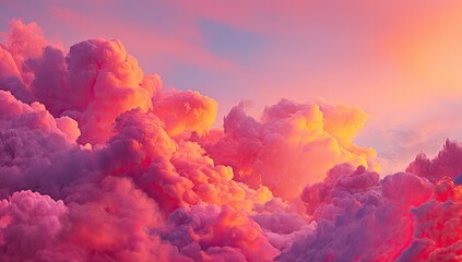 A vibrant sunset sky, filled with fluffy clouds in shades of pink and orange