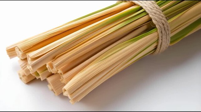 Bundle of fresh lemongrass stalks tied with twine.