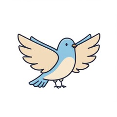 Fototapeta premium Pixel Art Blue Bird Spreading Wings on White Background Detailed Flat Design