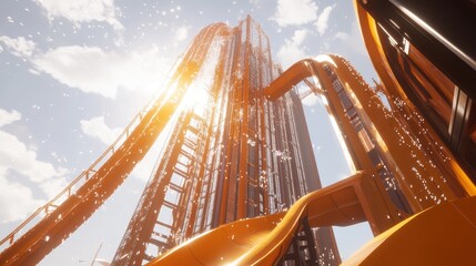 Obraz premium Thrilling Water Slide Adventure in Bright Sunlight and Clear Skies