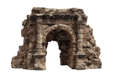Ancient Roman Stone Arch Ruin on Transparent Background