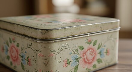 Vintage Floral Tin Box with Rose Design