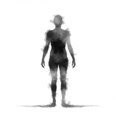 Fototapeta premium Abstract Dark Figure Silhouette Made of Smoke on White Background Mysterious Effect
