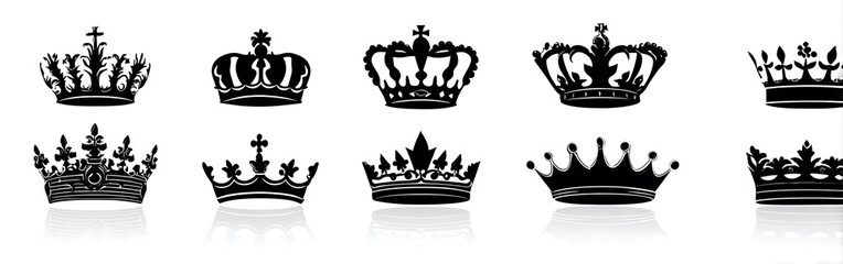 Collection of royal crown silhouettes featuring various styles and ornate designs