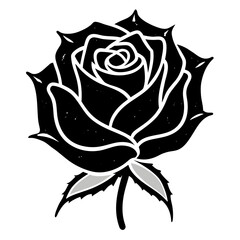 Black Silhouette Frosted Rose Vector Illustration on White Background