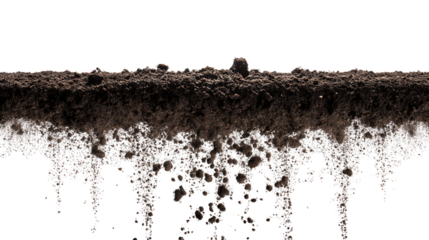 Soil falling downwards isolated on transparent background