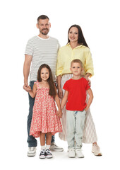 Lovely family posing together on white background