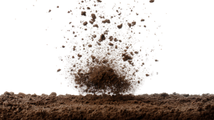 Soil exploding upwards isolated on transparent background